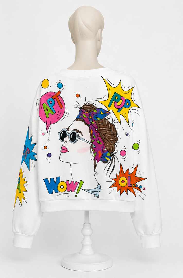 Felpa Cropped Pop Art con Scollo a V
